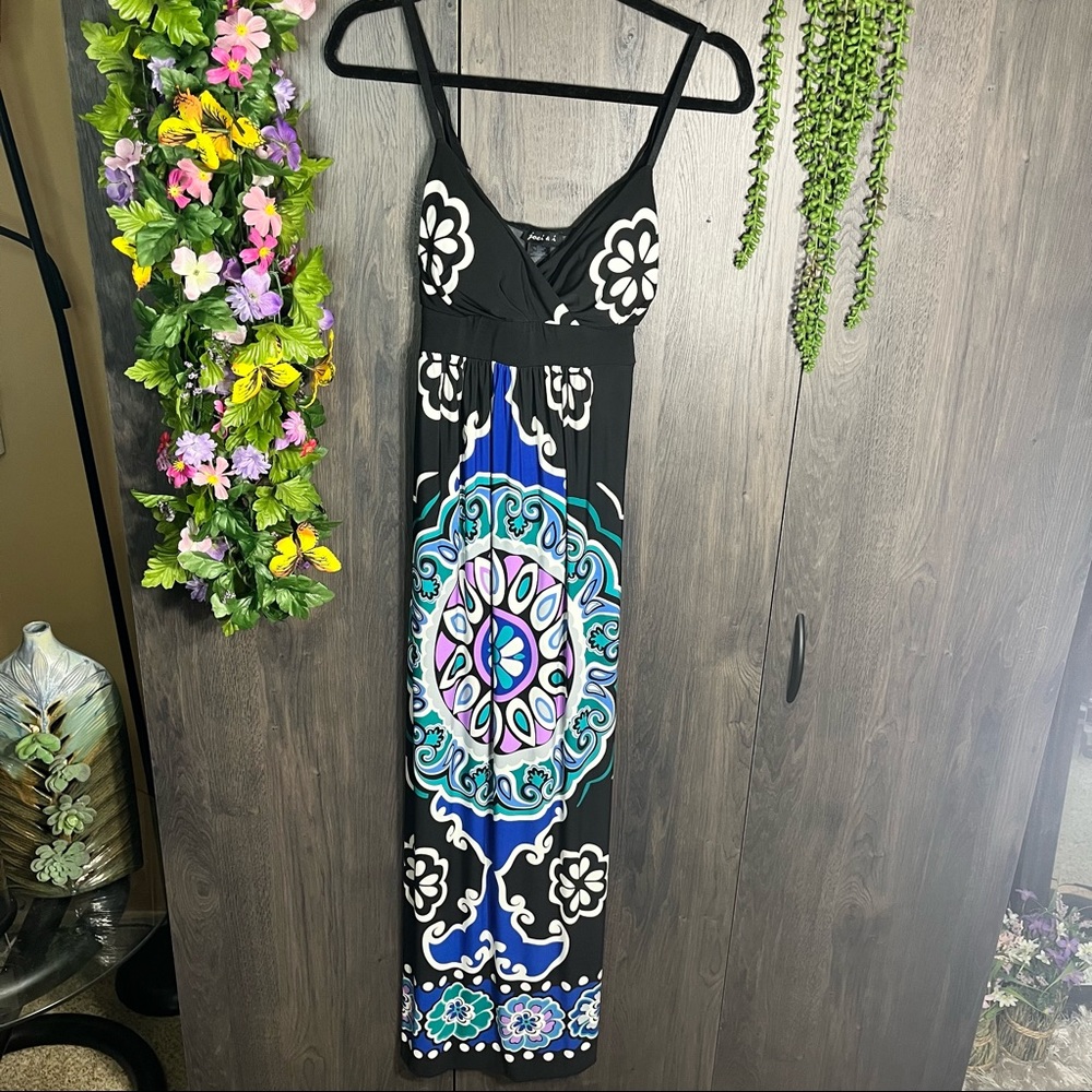 „💙2/$40💙joei & i Black Abstract Printed Spaghetti Strap Maxi Dress Size Small
